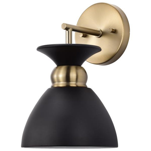 Satco 60/7458 Perkins - 1 Light - Wall Sconce - Matte Black with Burnished Brass