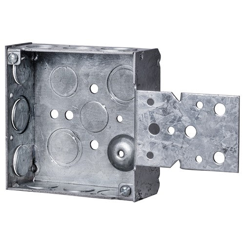 Morris Products M193W 4" x 4" x 1-1/2" Welded Metal Box With Concentric 1/2" & 3/4" Knockouts and Front Bracket