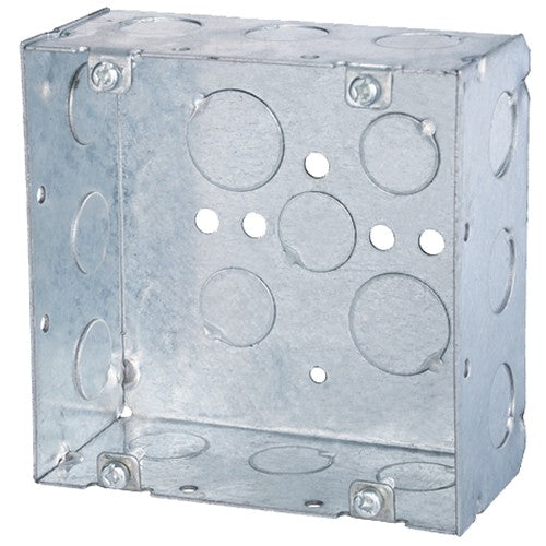 M257W 4-11/16" x 4-11/16" x 2-1/8" Welded Metal Box with Concentric 1/2" & 3/4" Knockouts with Raised Ground