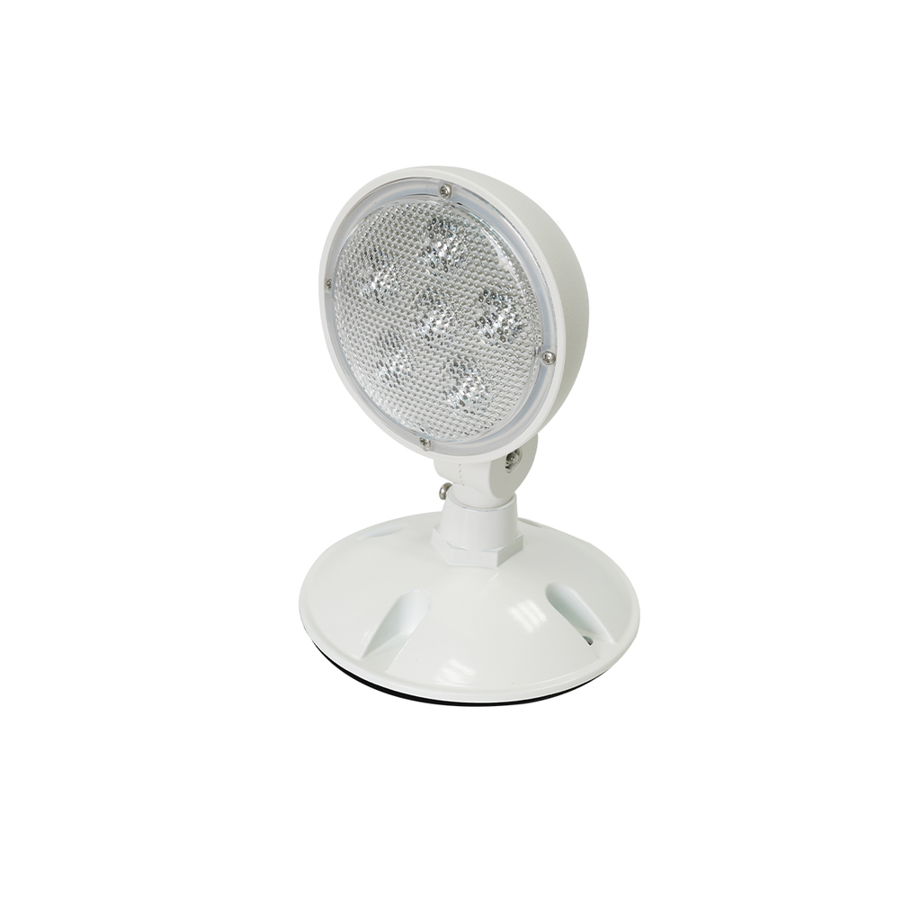 White single-head remote LED lamp with round lens and mounting base