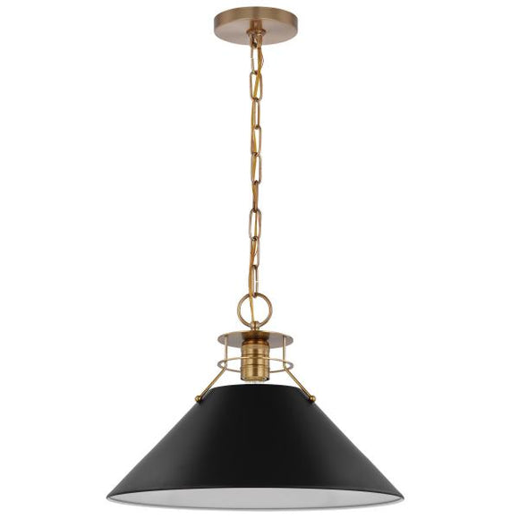 Satco 60/7525 Outpost - 1 Light - Large Pendant - Matte Black with Burnished Brass