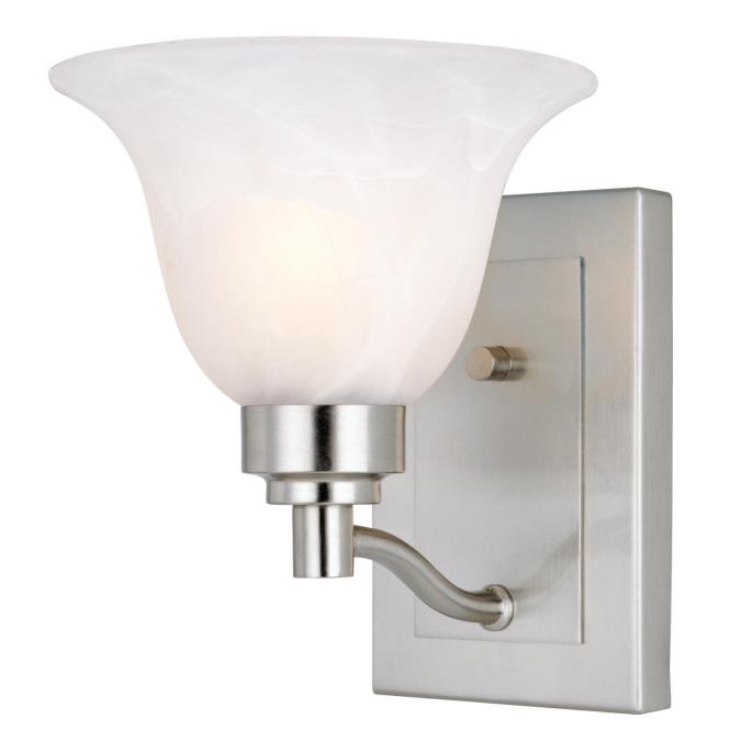Westinghouse 6664700 One Light Wall Fixture, Brushed Nickel Finish, Frosted White Alabaster Glass