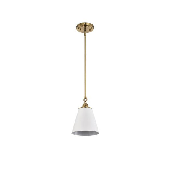 Satco 60/7409 Dover - 1 Light - Small Pendant - White with Vintage Brass