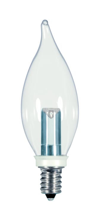 SATCO S9153 clear flame-tip LED bulb, upright view