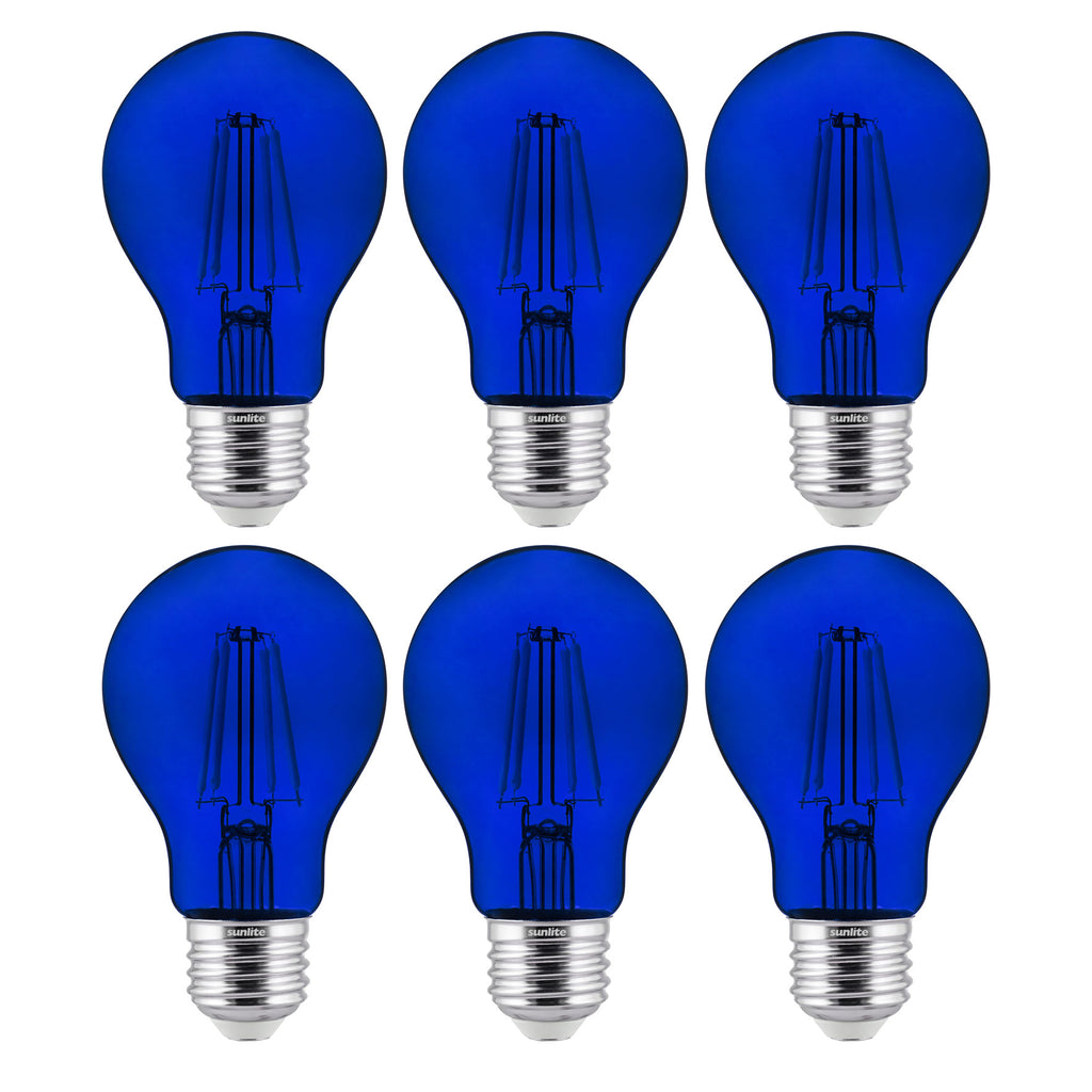Sunlite 40940 LED Filament A19 Standard 4.5-Watt (60 Watt Equivalent) Colored Transparent Dimmable Light Bulb - Blue - 6 Pack