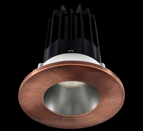 2 Inch Recessed LED Downlight - 8 Watt - 2700 Kelvin - 580 Lumen - Chrome Reflector - Round Copper Trim - 38 Degree Beam Angle - Type IC Damp - Air-Tight - Energy Star - T24 - CRI 90+