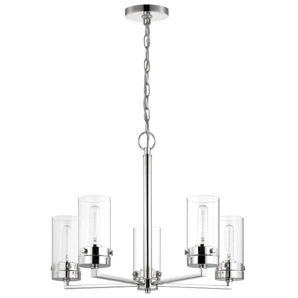 Satco 60/7635 Intersection - 5 Light - Chandelier - Polished Nickel with Clear Glass