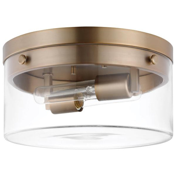 Satco 60/7537 Intersection - Medium Flush Mount Fixture - Burnished Brass with Clear Glass