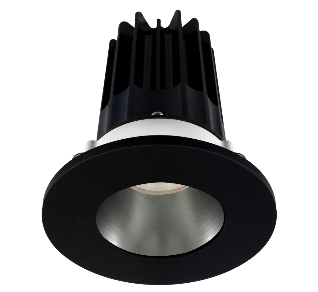2 Inch Recessed LED Downlight - 8 Watt - 3000 Kelvin - 600 Lumen - Chrome Reflector - Round Black Trim - 38 Degree Beam Angle - Type IC Damp - Air-Tight - Energy Star - T24 - CRI 90+