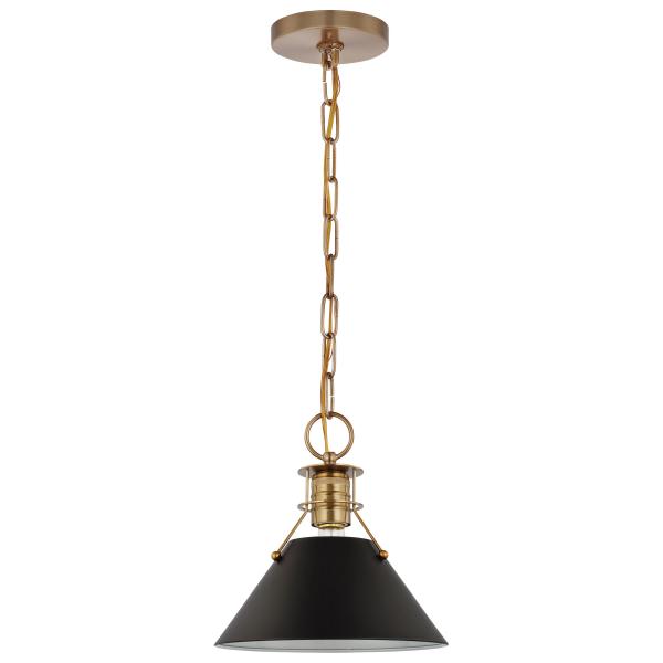 Satco 60/7521 Outpost - 1 Light - Small Pendant - Matte Black with Burnished Brass