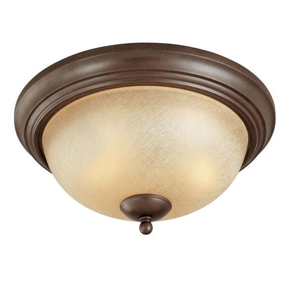 Westinghouse 6945000 13 inch Two Light Flush Mount Ceiling Fixture, Saddle Bronze Finish, Antique Amber Scavo Glass