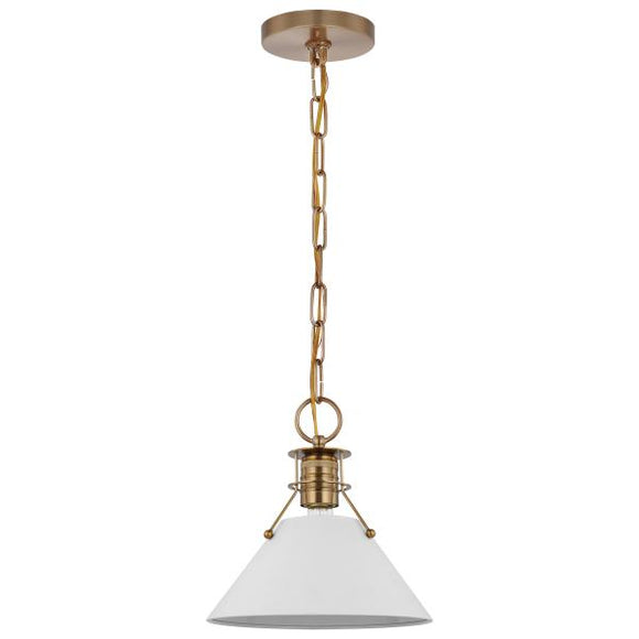 Satco 60/7522 Outpost - 1 Light - Small Pendant - Matte White with Burnished Brass