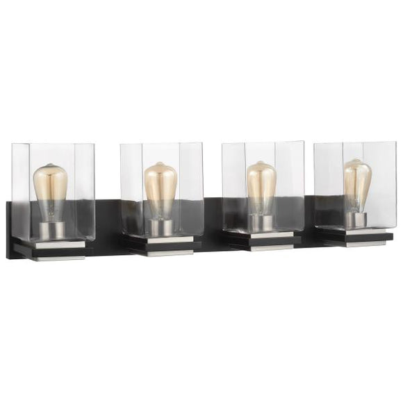 Satco 60/7654 Crossroads - 4 Light Vanity - Matte Black with Clear Glass