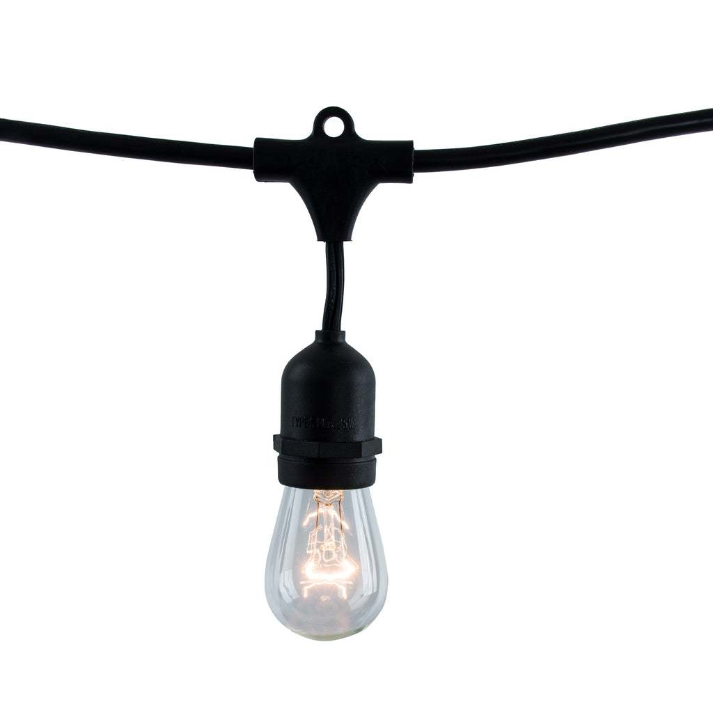 Bulbrite 812482 48 ft String Light - Black - Bulbs Included: 11W S14 Clear Incandescent (15pcs) - E26 Base - 120V