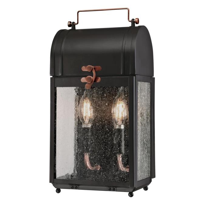 Westinghouse 6334900 Two Light Wall Fixture Lantern, Matte Black Finish, Washed with Copper Accents, Clear Seeded Glass