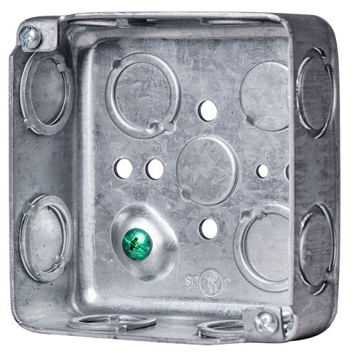 M239D 4" x 4" x 2-1/8" Drawn Metal Box With Concentric 1/2" & 3/4" Knockouts and Raised Ground
