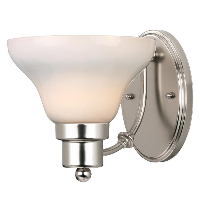 Westinghouse 6228400 One Light Wall Fixture, Satin Nickel Finish, White Opal Glass