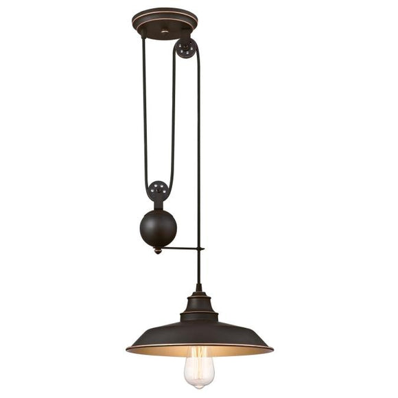 Westinghouse 6363200 One Light Pulley Pendant, Oil Rubbed Bronze Finish with Highlights