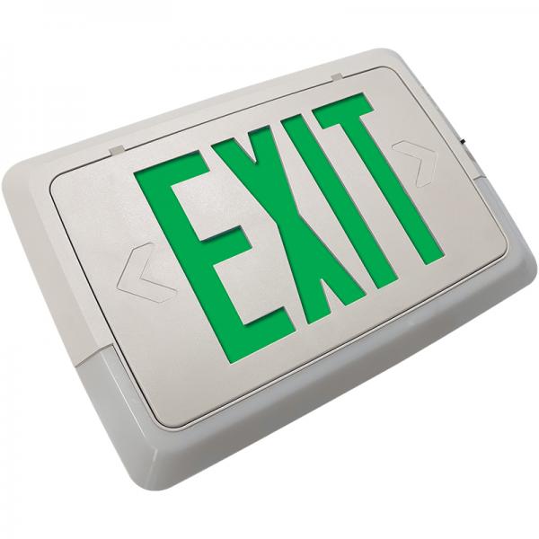 Exitronix LOBO-G-WH - LED Thermoplastic Combination Exit Sign/Emergency Unit - Low-Level Wall Mount - NiCad - Green Letters - White Finish