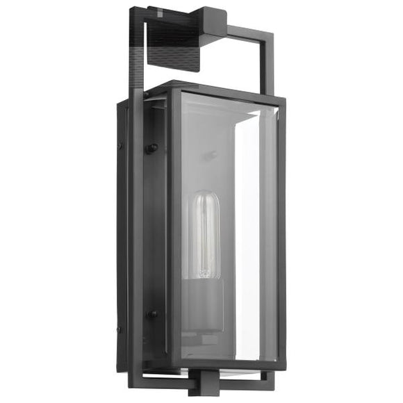 Satco 60/7544 Exhibit - 1 Light - Medium Wall Lantern - Matte Black Finish with Clear Beveled Glass
