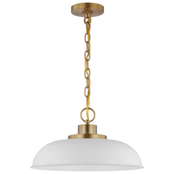 Satco 60/7480 Colony - 1 Light - Small Pendant - Matte White with Burnished Brass