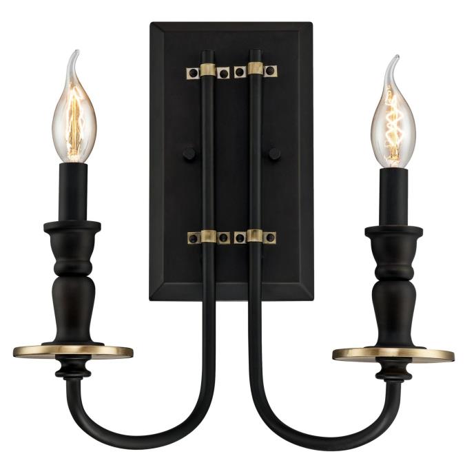 Westinghouse 6350100 Two Light Wall Fixture, Oil Rubbed Bronze Finish with Antique Brass Accents