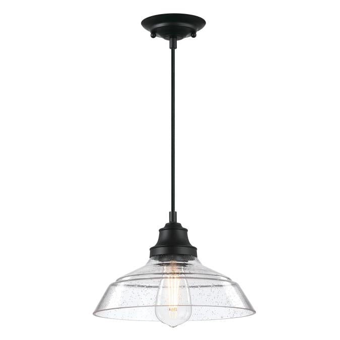 Westinghouse 6132200 - 1Lt Pendant Matte Black w/Clear Seeded Glass