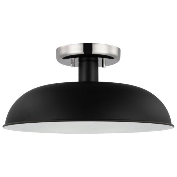 Satco 60/7492 Colony - 1 Light - Small Semi-Flush Mount Fixture - Matte Black with Polished Nickel