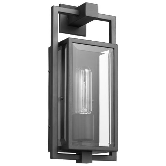 Satco 60/7543 Exhibit - 1 Light - Small Wall Lantern - Matte Black Finish with Clear Beveled Glass