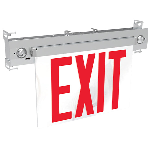 Exitronix NY900C-R-AG - New York Approved LED Edge-Lit Combo EXIT - Recessed Mount - Red Letters - Brushed Aluminum Finish