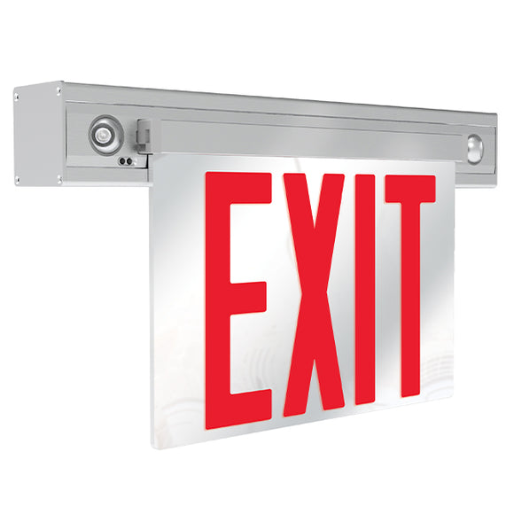 Exitronix NY900C-SM-AG - New York Approved LED Edge-Lit Combo EXIT - Surface Mount - Red Letters - Brushed Aluminum Finish