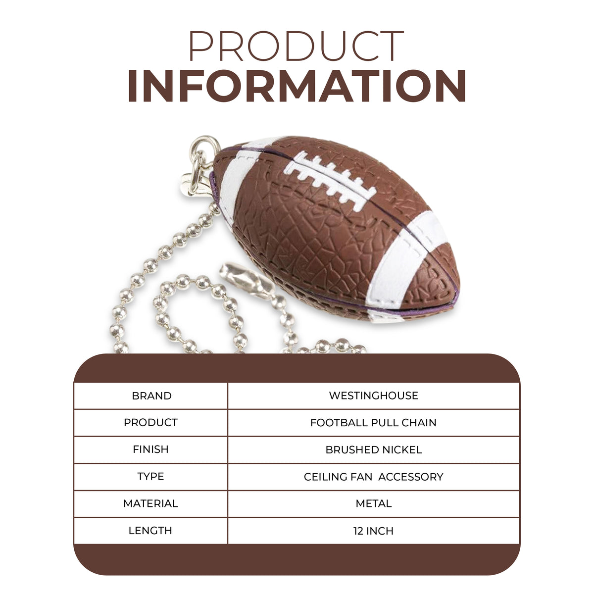 Westinghouse 7717900 Football Pull Chain - Brushed Nickel Finish with ...