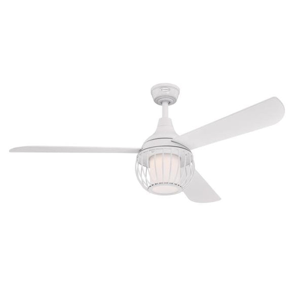 Westinghouse 7220700 Indoor Ceiling Fan with Dimmable LED Light Kit - 52 inch White Finish - White Blades Cage Shade and Opal Frosted Glass
