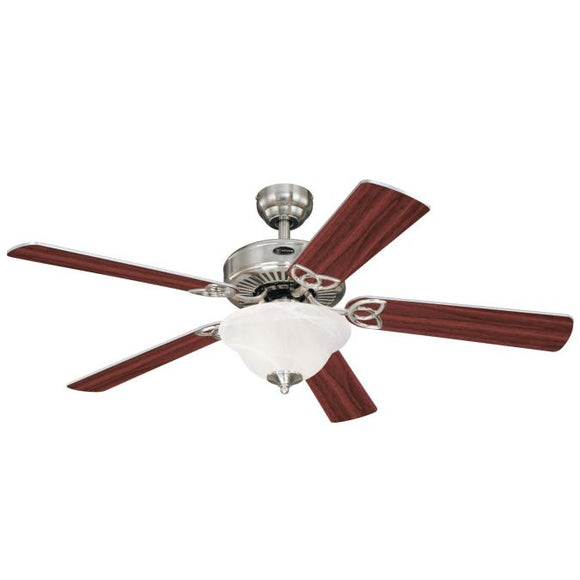 Westinghouse 7234900 Indoor Ceiling Fan with LED Light Fixture - 52 inch - Brushed Nickel Finish - Reversible Blades - White Alabaster Glass