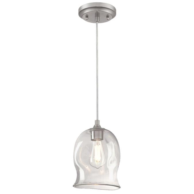 Westinghouse 6366100 One Light Mini Pendant - Brushed Nickel Finish - Clear Indented Glass
