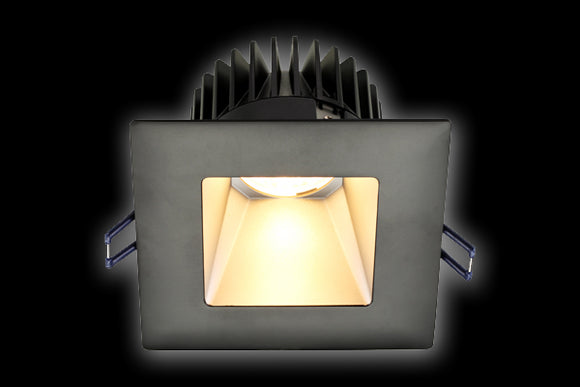 Lotus LED Lights - 4 Inch Square Deep Regressed LED Downlight -3000 - 2000 Kelvin Warm Dim - Silver Reflector - Black Trim