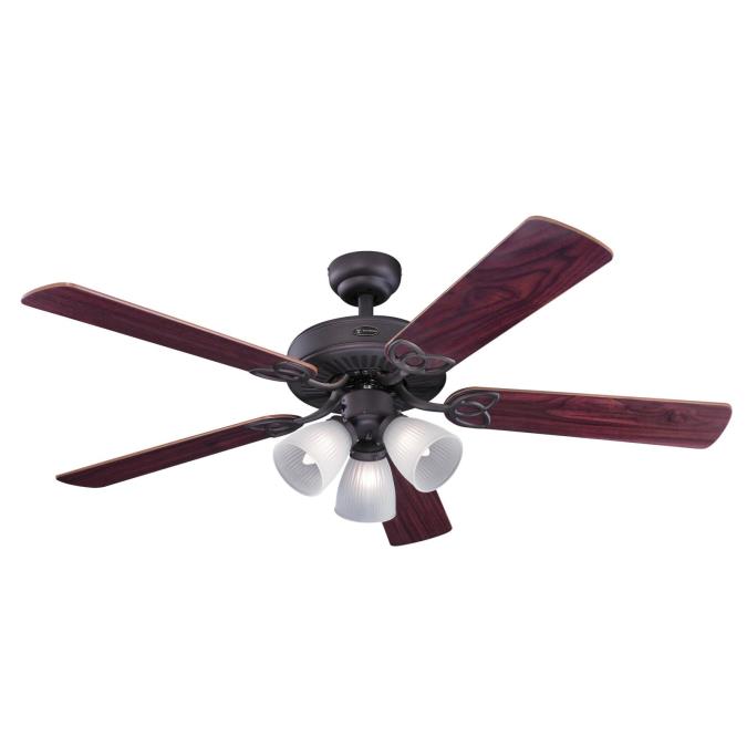 Westinghouse 7207900 52 Inch Oil Rubbed Bronze Finish Reversible Blades (Rosewood/Light Maple) Includes Light Fixture with Frosted Ribbed Glass