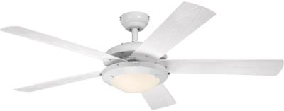 Westinghouse 7230200 Indoor Outdoor Ceiling Fan with Dimmable LED Light Fixture - 52 inch - White Finish -White ABS Blades - Frosted Glass