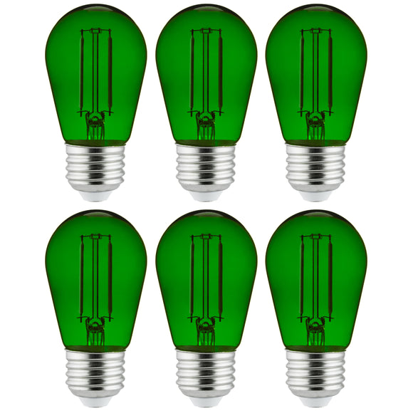 Sunlite 40974-SU - 2 Watt S14 LED Filament Transparent Sign Bulb - Green - Pack of 6
