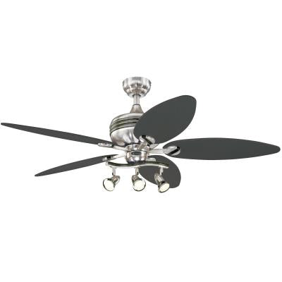 Westinghouse 7223100 Indoor Ceiling Fan with Dimmable LED Light Fixture - 52 inch - Brushed Nickel Finish with Gun Metal Accents Reversible Blades - Spot Lights