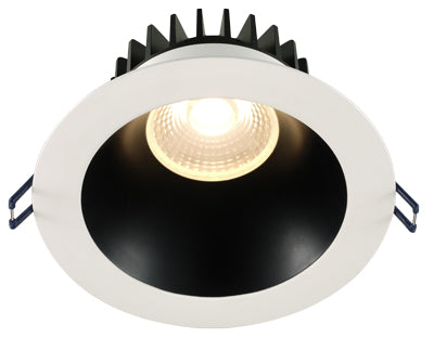 Lotus LED Lights - 6 Inch Round Deep Regressed LED 18 Watt Open Plenum - 3500 Kelvin - Black Reflector - White Trim