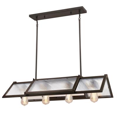 Westinghouse 6577200 Four Light Chandelier - Oil Rubbed Bronze Finish - Clear Ribbed Glass