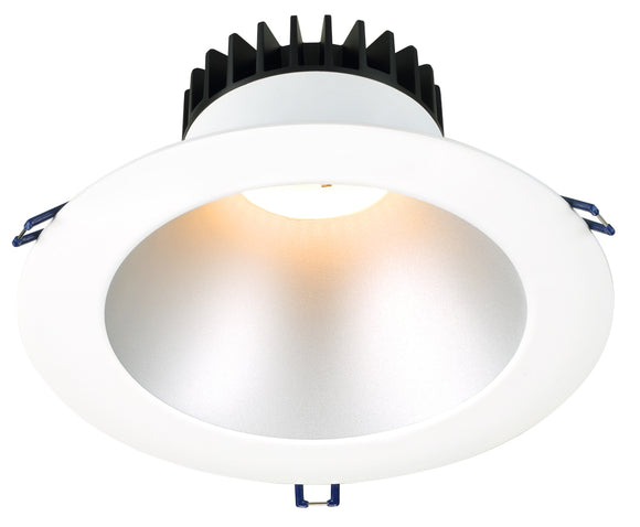 Lotus LED Lights 8 Inch Round Deep Regressed LED 18 Watt Open Plenum - 3000-2000 Kelvin - Silver Reflector White Trim