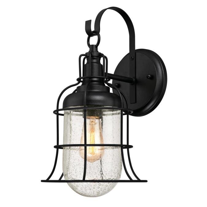 Westinghouse 6347100 One Light Wall Fixture - Textured Black Finish - Clear Seeded Glass