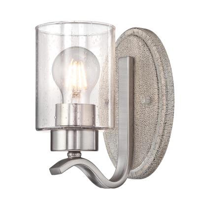 Westinghouse 6577000 One Light Wall Fixture - Antique Ash and Brushed Nickel Finish - Clear Seeded Glass