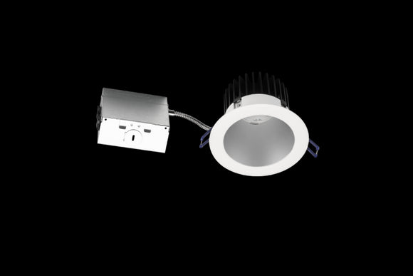 Lotus LED Lights 4 Inch Round Deep Regressed LED High Output 18 Watt Open Plenum - 3500 Kelvin - Silver Reflector White Trim