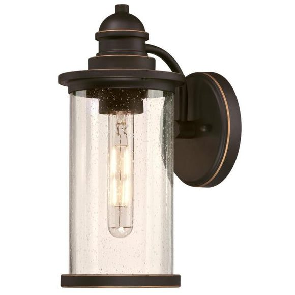 Westinghouse 6373900 One Light Wall Fixture Lantern - Oil Rubbed Bronze Finish with Highlights - Clear Seeded Glass