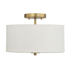 251 First 2056098 - Selby Natural Brass Two-Light Semi Flush Mount with White Fabric Shade