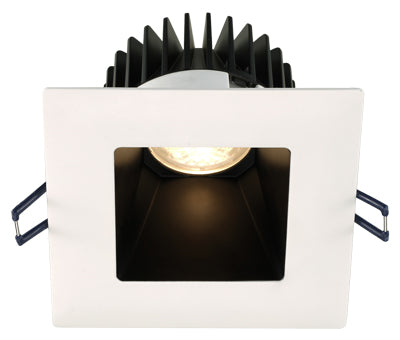 Lotus LED Lights - 4 Inch Square Deep Regressed LED Downlight - 3000 Kelvin - Black Reflector - White Trim