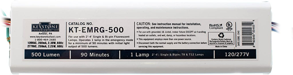 KEYSTONE KT-EMRG-500 - Fluorescent Emergency Ballast - 1 Lamp - 120/277V - 500 Lumen